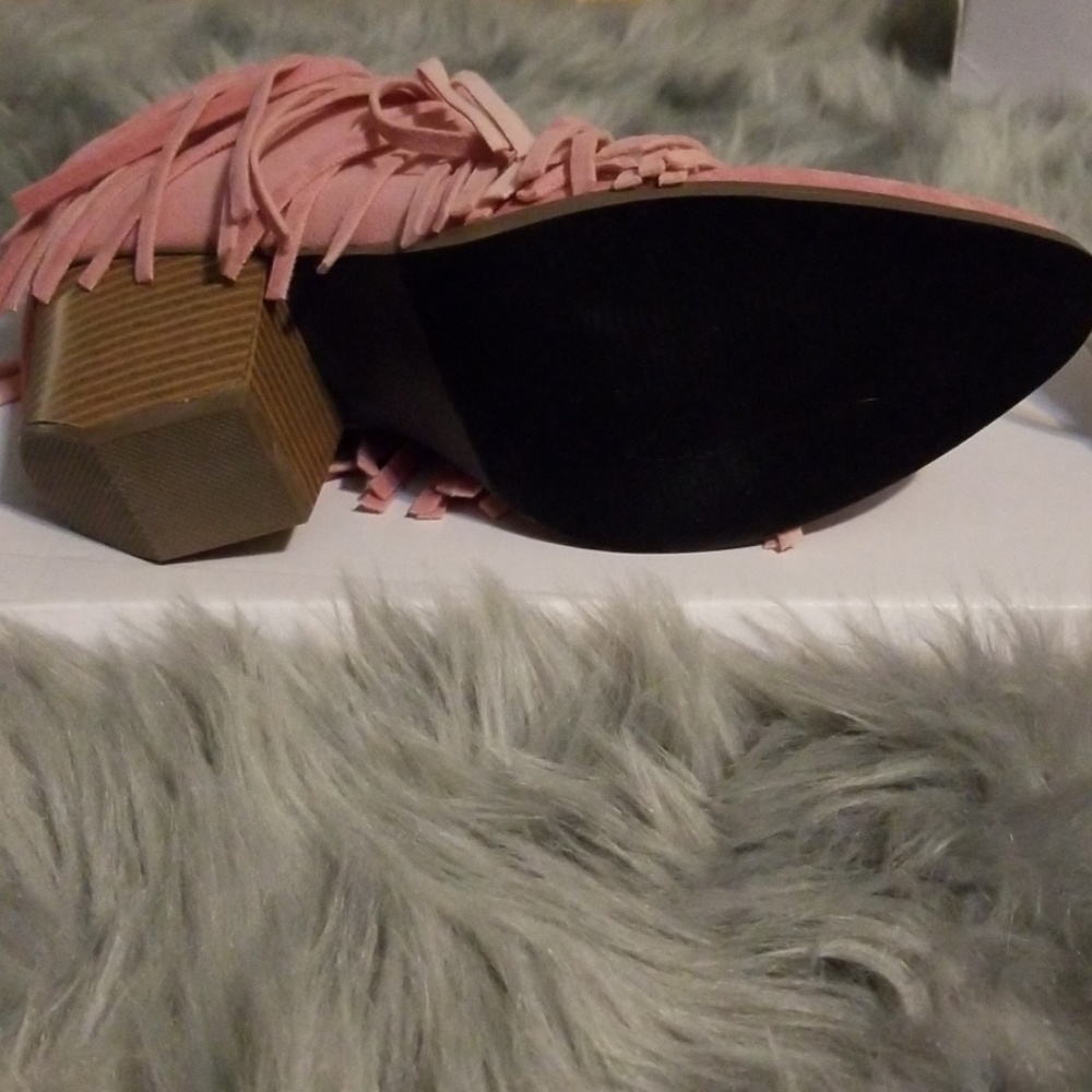 SALE! Beast Fashion Pink Fringe Booties - Picture 5 of 7